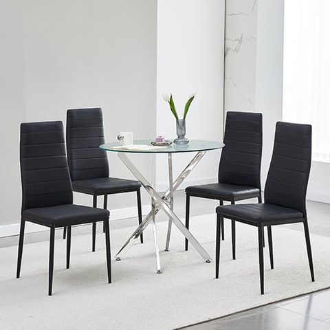 Tania Round Clear Glass Dining Table With Chrome Metal Legs | Furniture ... throughout Understanding the durability factors of glass dining tables with metal legs